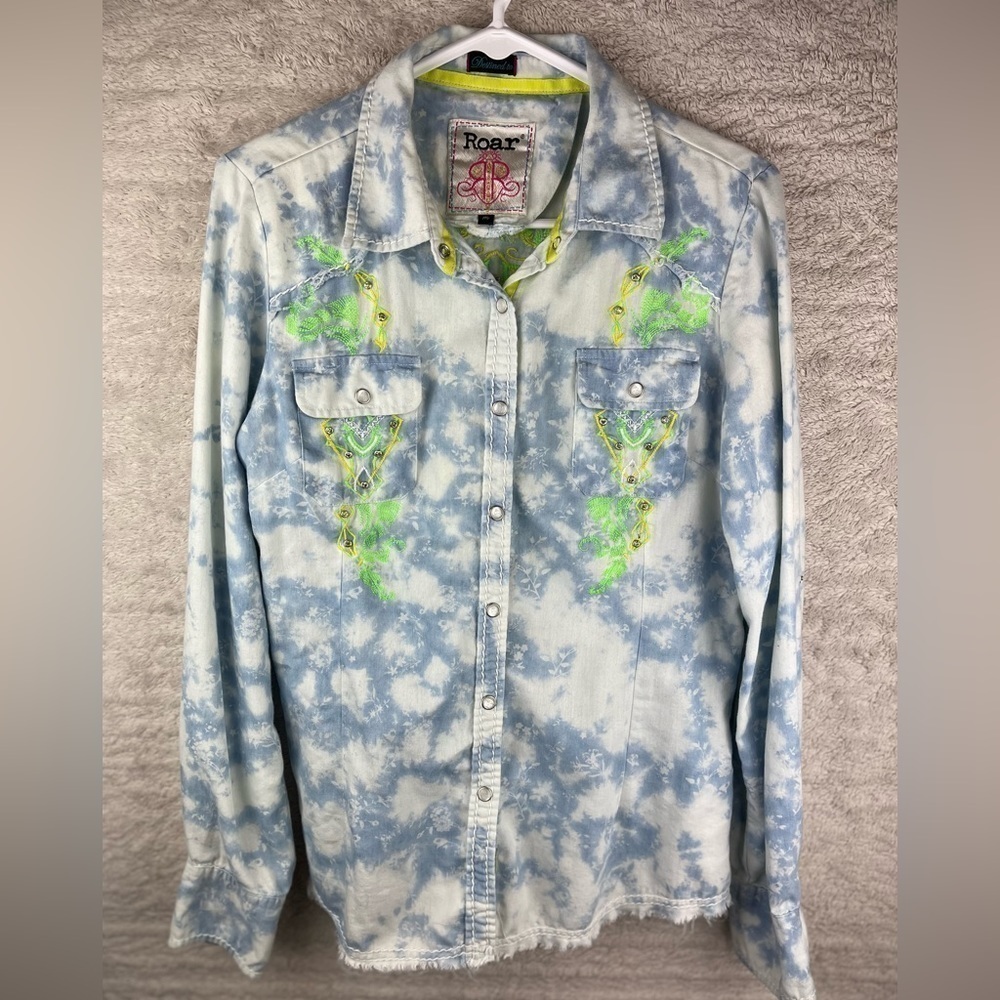 ROAR Snap Weatern Shirt Fringe Hem Medium